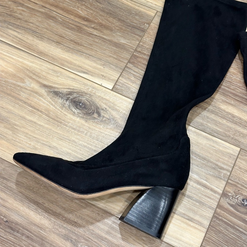 Donald J. Pliner Knee High Black Suede Pull on Heeled Boots Women’s Size 7.5 - Picture 6 of 12